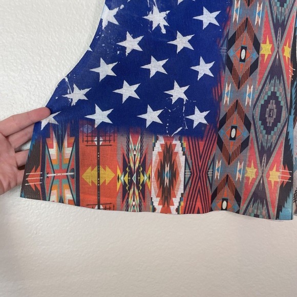 Motive Western Americana Tribal Aztec 4th Of July Cropped Sleeveless Top Small - Picture 4 of 12